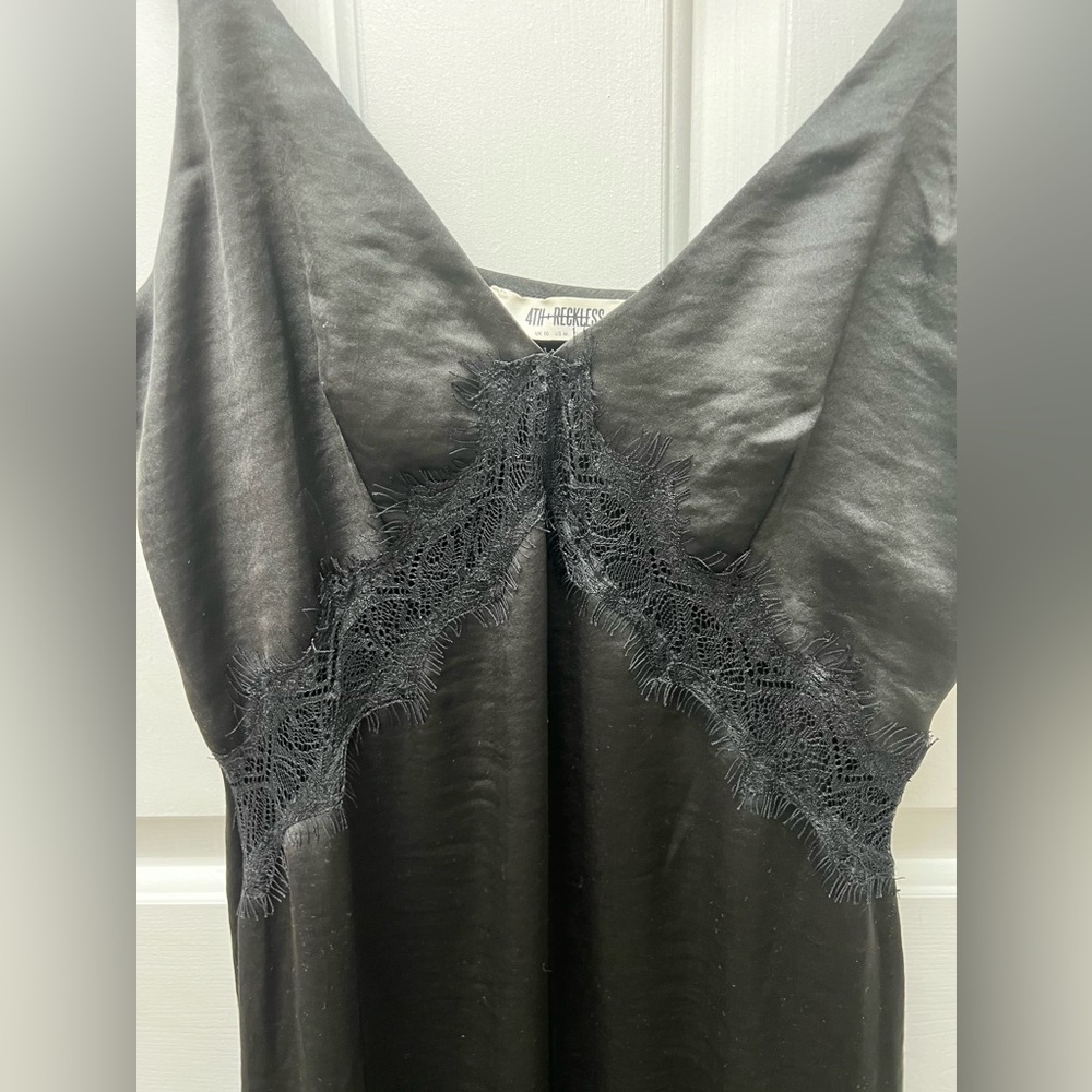 Elegant Black Satin & Lace Maxi Dress
